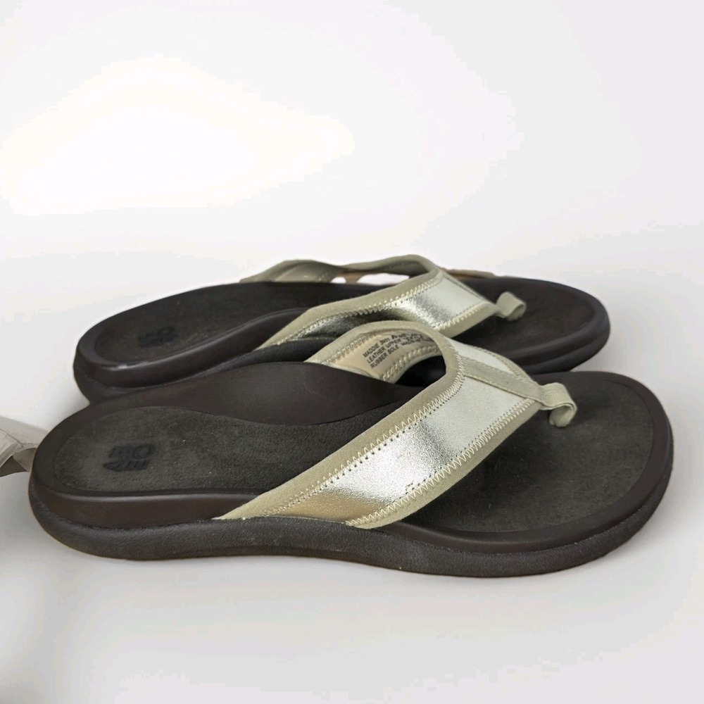 Abeo Maddie Sandals Women's Size 9 Leather Comfort Thong Flip Flop Gold Beige